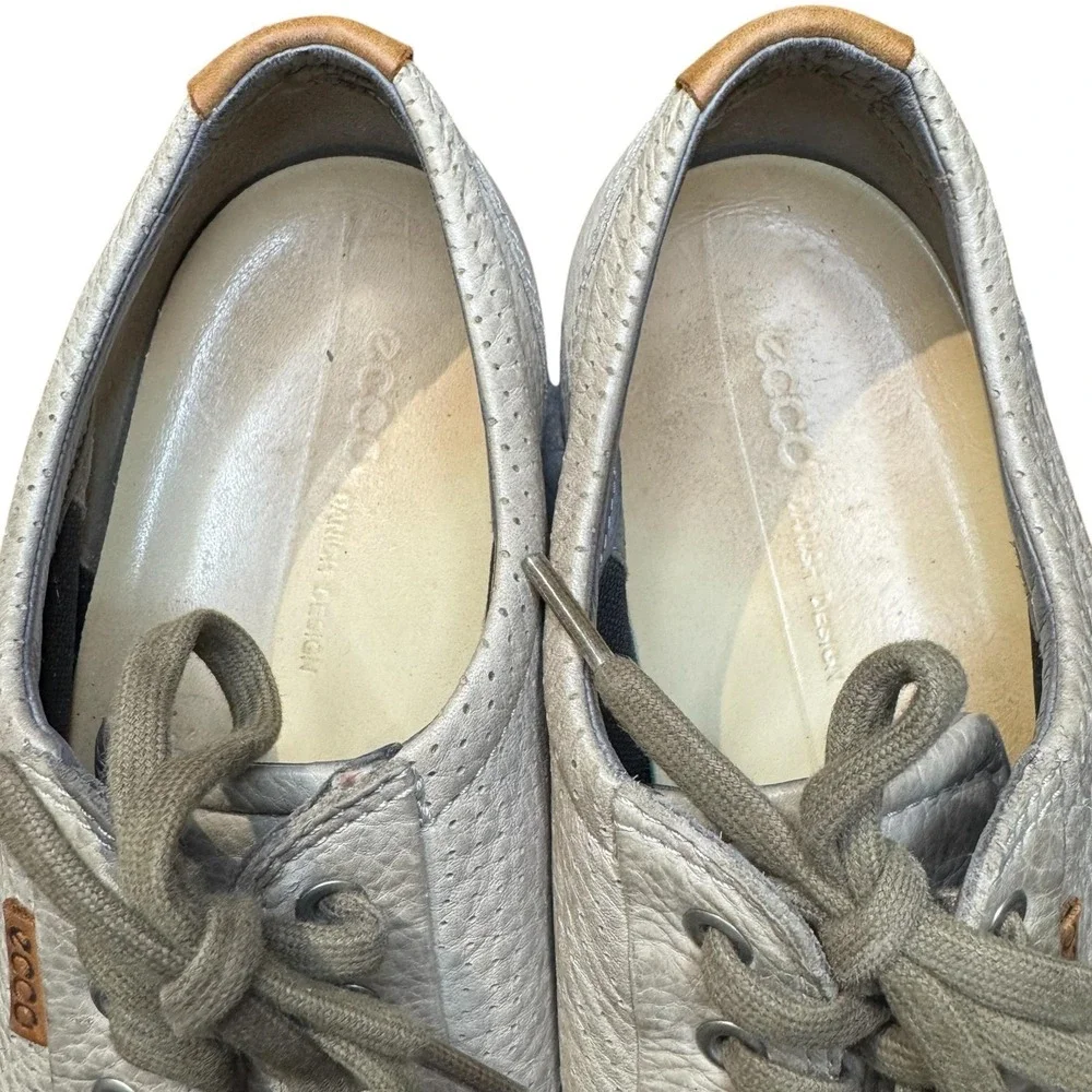 ECCO Shoes Mens Size 12 Gray Leather Perforated Lace Up Casual Sneakers